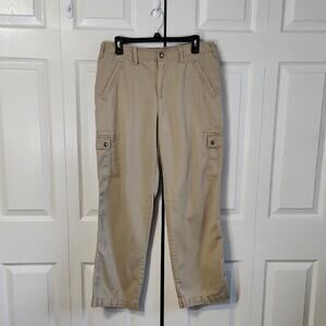 Caribbean Joe Womens Tan Cargo Pants Size 12 Gorpcore Neutral Hiking Snap Pocket